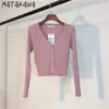 MATAKAWA Sexy Long Sleeve Buttons Women's Sweater Patchwork Fashion Ribbed Slim Sweaters Ladies Knitted Cardigan 210513