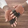 Cinq doigts Gants Femmes Main Hand Réchauffeur Flip Demi-doigt Douce mitaines tricotées épaissir thermique automne hiver mignon