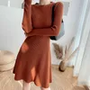 Spring Autumn Korean Slim Women Long Sleeve Christmas Dress Female Knitted Solid Pullover Sweater Robe Femme 210514