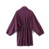 Винтажная женщина фиолетовые пояса шифоновые платья пружины моды дамы летучей мыши рукав женский элегантный ES 210515
