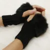 Fingerlösa handskar laamei kvinnor mode handledsgräs pälshandskar
