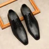 Sculpture hommes Oxford chaussures en cuir véritable coupe entière à la main noir bout pointu à lacets formel affaires hommes chaussures de robe de mariée