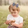 7 Colors Girl Hair Bows 3.6 inch Bow Simple Flowers Plaid Clothes Design Baby Girls Clippers Kids Accessory