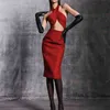 Aankomst zomer vrouwen sexy ontwerper rood wit zwart bandage jurk dames elegante halter bodycon party vestido 210527