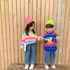 Estilo coreano otoño niños niñas casual arco iris rayas sudaderas llegada algodón ropa suelta 220309