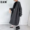 [EAM] Серый большой размер толстый вязальный кардиган свитер свободный подходящий V-образным вырезом с длинным рукавом женщин мода осень зима 1Y163 210914