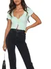 Dames T-shirt Sexy Crop Tops Dames Solid Button Diepe V-hals Clubwear Streetwear Slim Fit Ruffles Kleding 210522