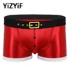 Men Boxer Underwear Panties Christmas Faux Leather Printed Belt Pattern Shorts Santa Claus Homme Men's Swimwear