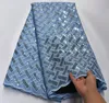 Ribbon Sky Blue Sequence Lace Fabrics High Quality Embroidery African French Tulle Net Fabric With Sequins Organza PSA29-1