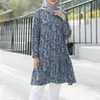 Damen Blusen Hemden Frauen Abaya Muslim Langes Hemd Herbst Blumenbedruckte Rüschensaum Bluse Kaftan Tunika Tops Vintage Blusas Chemise Wome