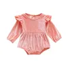 Höst vinterkläder Baby Velvet Rompers Candy Color Flying Sleeve Jumpsuits Bodysuit M3897