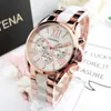 Reloj de pulsera de cuarzo de Ginebra de cerámica blanca Reloj de pulsera de acero inoxidable para mujer Relojes de vestir Reloj Mujer 210720