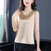 Kore Moda İpek Kadınlar Tank Top Dantel Saten Kolsuz S Artı Boyutu XXXL Siyah 210604 için