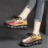 2021 Vintage w stylu narodowym skórzane buty damskie na zewnątrz patchwork kolor grube podeszwy koronki wygodne miękkie wyłączenie