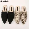 Aneikeh Summer Flats Mules Lady Sandals Slippers Serpentine Slip On Pointed Toe Women Outdoor Shoes Slides Leisure Time 35-42 Y0427