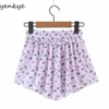 Sweet Floral Print Shorts Women Fungus Edge Elastic High Waist Short Femme Holiday Boho Summer spodenki damskie 210430