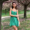 Foridol Stampa floreale Boh Beach Summer Dress Women Strap Lace Up A-line Short Green Dress Backless Ruffle Linen Sundress 210415