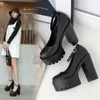 Bahar Sonbahar Günlük Yüksek Topuklu Ayakkabı Seksi Ruslana Korshunova Kalın Topuklu Platform Pompalar Siyah Beyaz Elbise