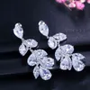 Pendientes colgantes de hoja larga de cristal azul oscuro grande de calidad superior para mujer Joyería de fiesta CZ259 210714