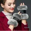 fashion leather gloves and wool touch screen rabbit skin cold resistant warm sheepskin parting finger