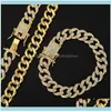 Necklaces & Pendants Jewelry12Mm Miami Cuban Chain Necklace With Spring Clasp Full Iced Cubic Zirconia Yellow Gold Color Hip Hop Fashion Jew