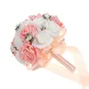 Bouquet De mariée artificiel rose, fleurs De mariage, poignée en ruban, romantique, 6 couleurs, W5581312J