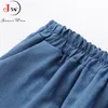 Koreanska mode kvinnor denim kjol shorts sommar solid elastisk midja lös avslappnad fempunkts brett ben kort byxor jeans 210510