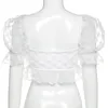 Белая сетка Тулла блузка рубашка женщины летние урожая топы твердые повседневные Смотреть через рукав блузка топ женская сексуальная партия клуб верхняя блузка 210415