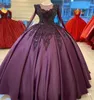 Grape Quinceanera Dresses Long Sleeves Luxury Crystals Beaded Scoop Neck Custom Made Sweet 15 16 Pageant Prom Party Ball Gown vestido