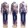 Roupas étnicas 2 piece sets africano tracksuit mulheres África Impressão Elastic Bazin Bazin Calças Rock Estilo Dashiki Manga Terno Famoso Para Senhora