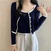 Spring Knitted Cardigan Sets Women Long Sleeve O-neck Knitwear Coat + Basic Sling Vest Korean Short Suits 6F947 210603