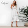 Summer Women White Lace Spaghetti Pasek Sexy Backless Tunic Beach Dress 210415