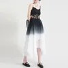 [EAM] Women Black Tie Dye Big Size Elegant Dress Round Neck Sleeveless Loose Fit Fashion Spring Summer 1DD8146 210512