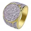 18K Real Geel Vergulde Bling Ronde CZ Diamond Ring Party Bruiloft Gift voor Mannen Vrouwen Maat 7-11