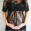 Fashion Maternity Dress Women's Black Short Sleeve Sexy O-Neck Lace Photography Shoot Pregnancy Summer Daily Clothes G220309