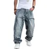 Jeans da uomo 2021 Japan Style Brand Mens Straight Denim Cargo Pants Biker Men Baggy Loose Blu con tasche laterali