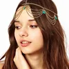 Étnica boho casamentos noiva acessórios de cabelo para mulheres borlas de ouro charme hairbands verde turquesa cabeça cadeias jóias