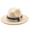 Stingy Brim Hats Fedora Hat Women Men Ribbon Band Belt Wide Classic Beige White Felted British Elegant Fascinator Winter Women031997441