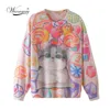 Gato de desenhos animados Sweater Oversized Plus Size Mulheres Fina Tricô Pulôver Primavera Outono moda Knitwear B-007 210522