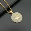 Hip Hop Iced Out Round Pendant Necklace Stainless Steel Islam Muslim Arabic Gold Color Prayer Jewelry Drop 210929