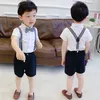 Summer Boys Performance Sets Kids Lapel Breft Shirtsstripe Suspender Bows Bows Tie 3pcs Boy Vêtements A69016305460