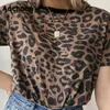 Aachoae Summer Women Leopard T Shirt O Neck Moda Kobiet Tshirt Krótki Rękaw Loose Home Ladies Tee Topy Mujer Camisetas S-XL 210623