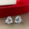 Hart Cut 2CT Diamond Stud Earring 100% Real 925 Sterling Zilveren Sieraden Belofte Engagement Bruiloft Oorbellen voor Dames Bruids