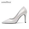 Sophitina Office Lady Shoes Stiletto High-Heeled Pointed Work Shoes Handgjord Präglad Party Sexig Fast Färg Kvinna Pumps AO295 210513
