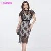 LDYRWQY Dress summer ladies temperament self-cultivation lace fashion short-sleeved women's bag hip 210416