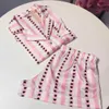 Sommer Pijama Kurze Pyjamas Rosa Seide Satin Nachtwäsche Set Schlaf Tops Hosen Herz Lounge Wear Pjs Loungewear Hause Kleidung 210809