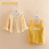 Wiosna Jesień Moda 2 4 6 8 10 lat Baby Striped Tank Dress + Butterfly Sleeve T-shirt 2 Sztuk Szkoły Dzieci Dziewczyny Zestaw Kieszonkowy 210529