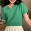 Coréia chique verão doce coleira de mangas curtas camisola de malha fina solta e gentil sleeve manga curta blusa mulheres 210529