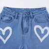 Jeans de coeur mignon femmes imprimé pantalon vintage taille haute bouton pantalon Y2K élastique baggy pantalon harajuku denim streetwear 210419