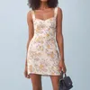 Summer Women's French Vintage Romantic Floral Print A-Line Back Elastic Strap Mini Dress Short Zipper Vestidos Fashion 210508